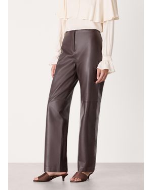 Whistles Flat Front Leather Trousers - Brown