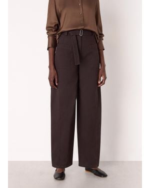 Whistles Belted Cotton Barrel Trouser - Brown
