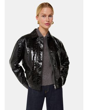 Whistles Casi Patent Leather Croc Biker - Black