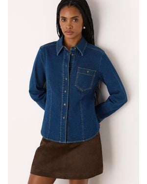 Whistles Stretch Cotton Collared Shirt - Blue