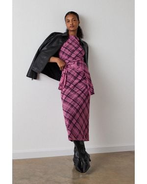 Whistles Check Mesh Midi Dress - Pink
