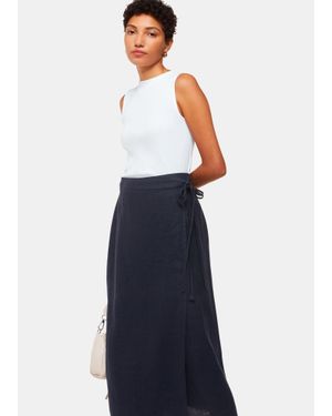 Whistles Linen Wrap Midi Skirt - Blue