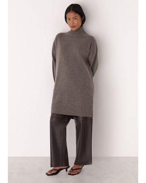 Whistles Petite Funnel Neck Wool Mini Dress - Brown