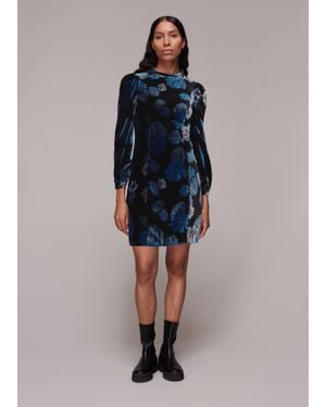 Whistles Cactus Print Velvet Dress - Blue