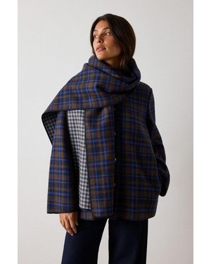 Whistles Check Scarf Coat - Blue