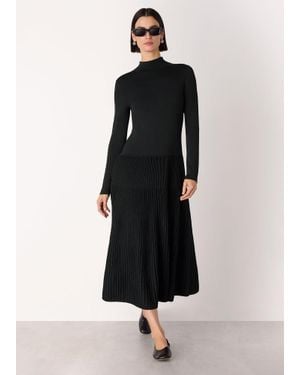 Whistles Funnel Neck Pleated Knit Dress - Black