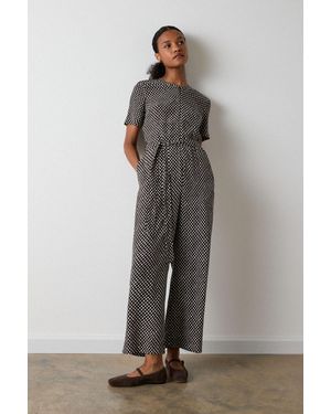 Whistles Petite Check Short Sleeve Jumpsuit - Brown