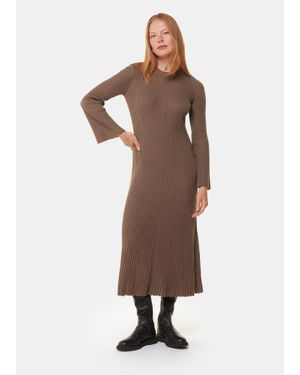 Whistles Cotton-Cashmere Ribbed Knit Midi Dress - Brown