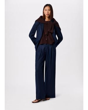 Whistles Wide Leg Hopsack Trouser - Blue