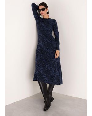 Whistles Abstract Marks Midi Knit Dress - Blue