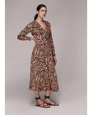 Whistles Patchwork Animal Midi Dress - Natural
