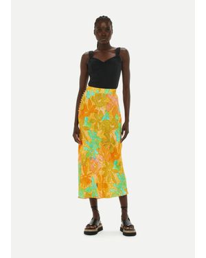 Whistles Palm Floral Side Button Skirt - White