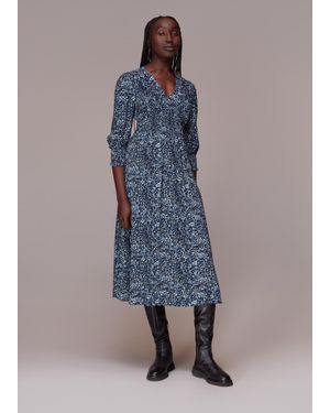 Whistles Speckled Leopard Midi Dress - Blue