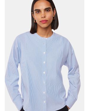 Whistles Stripe Grandad Collar Shirt - Blue