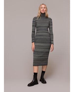 Whistles Stripe Midi Knit Dress - Grey