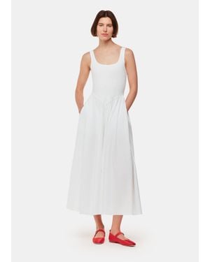 Whistles Poplin Cotton Mix Midi Dress - White