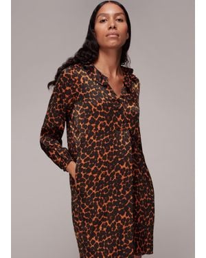 Whistles Smudge Animal Frill Dress - Brown