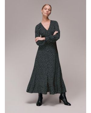 Whistles Stamp Spot Print Midi Dress - Grey