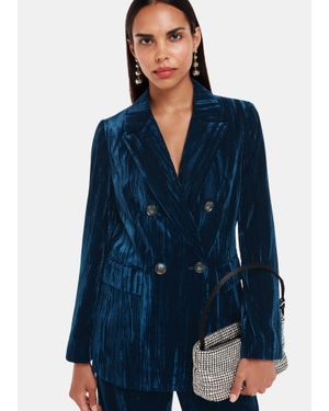 Whistles Hallie Crushed Velvet Blazer - Blue