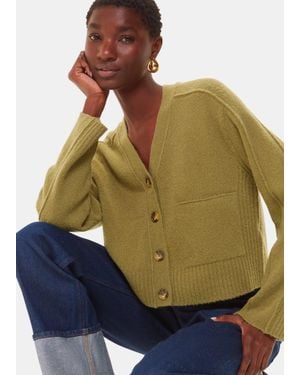 Whistles Wool Blend V-Neck Pocket Cardigan - Blue