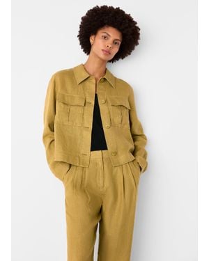 Whistles Abby Linen Casual Jacket - Yellow