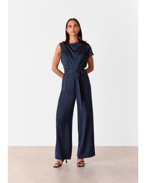Whistles Satin Lace Occasion Jumpsuit - Blue