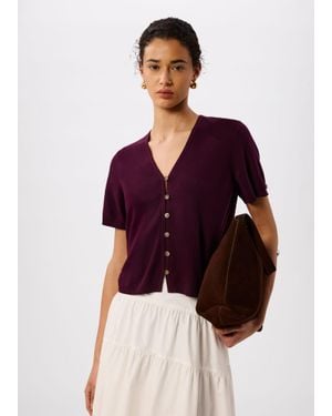 Whistles Short Sleeve Button Front Knit - Red