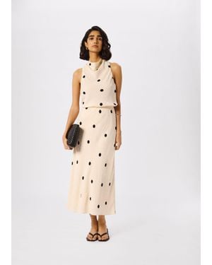 Whistles Jacquard Spot Satin Midi Skirt - White