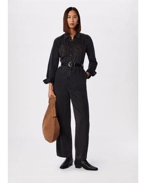 Whistles Cotton Blend Denim Jumpsuit - Black