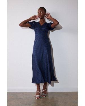 Whistles Jacquard V Neck Midi Dress - Blue