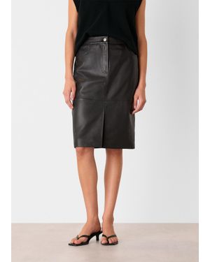 Whistles Leather Front Split Midi Skirt - Black