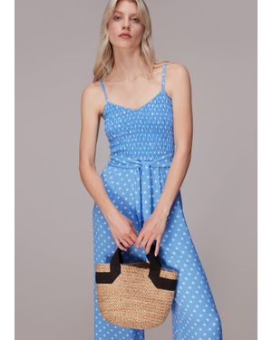 Whistles Rounded Leaf Shirred Jumpsuit - Blue