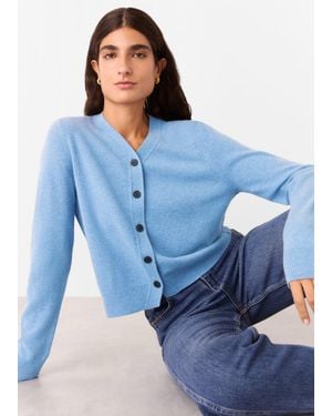 Whistles Button Front V Neck Cardigan - Blue