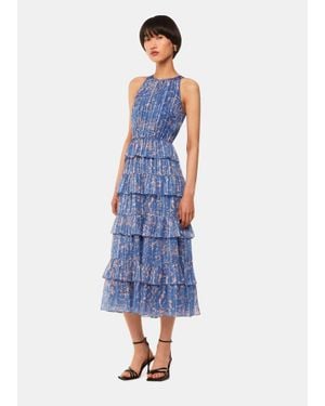 Whistles Tropical Leaves Paloma Dress - Blue
