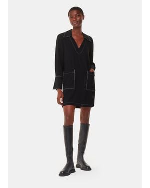 Whistles Topstitch Detail Shirt Dress - Black