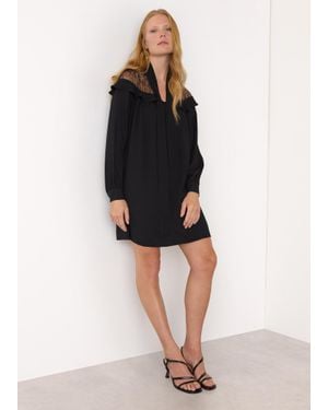 Whistles Lace Detail Crepe Mini Dress - Black