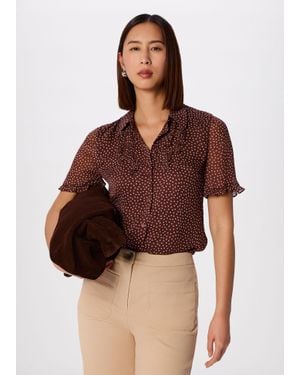 Whistles Polka Dot Sheer Sleeve Shirt - Brown