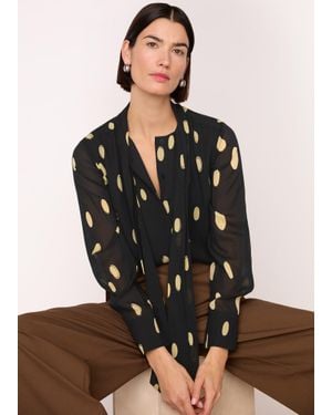 Whistles Abstract Spot Tie Neck Blouse - Black