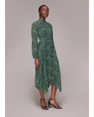Whistles Petal Animal Pleated Dress - Green