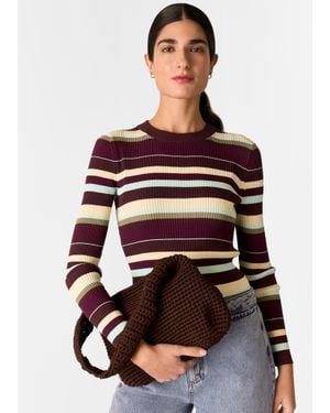 Whistles Multi Stripe Crew Neck Knit - Red