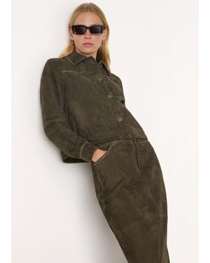 Whistles Suede Leather Studded Jacket - Green