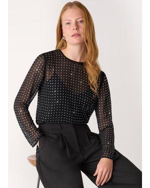 Whistles Hot Fix Sheer Sleeve Blouse - Black