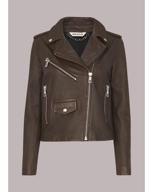 Whistles Agnes Pocket Leather Jacket - Brown