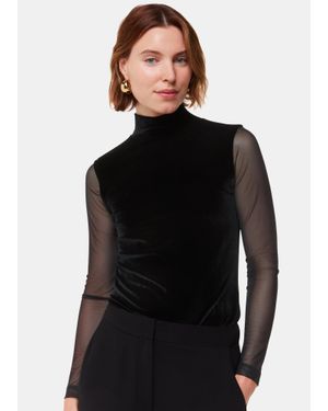Whistles Velvet Mesh Sleeve Top - Black