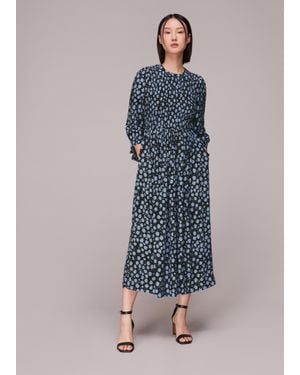 Whistles Dalmatian Shirred Midi Dress - Blue