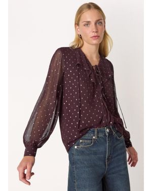 Whistles Metallic Dobby Frill Blouse - Purple