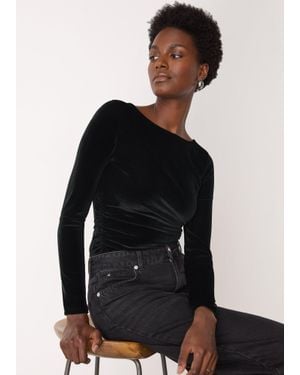 Whistles Straight Neck Velvet Top - Black