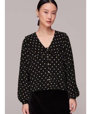 Whistles Spot Print Collar Top - Black
