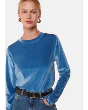 Whistles Cropped Velvet Crew Neck Top - Blue