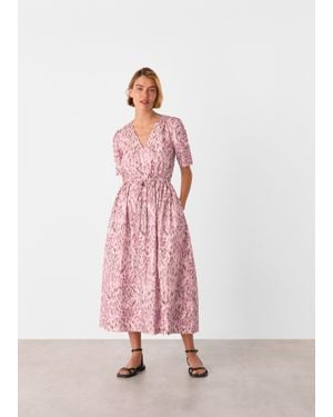 Whistles Leopard Cotton Midi Dress - Pink
